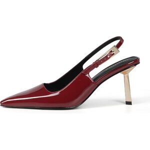 Women's Faux Leather Dark Red  3.5 in / 4 in Kitten Heel Closed Toe Pump Shoes